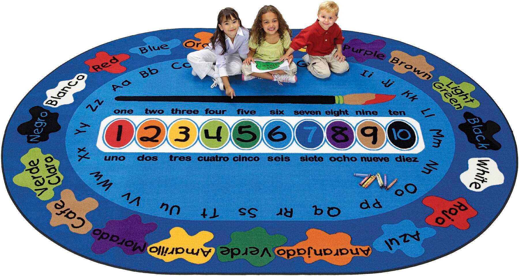 Carpets for Kids Bilingual Paint by Numero Carpet, 8 Feet 3 Inches x 11 Feet 8 Inches, Oval Blue, Item Number 086734